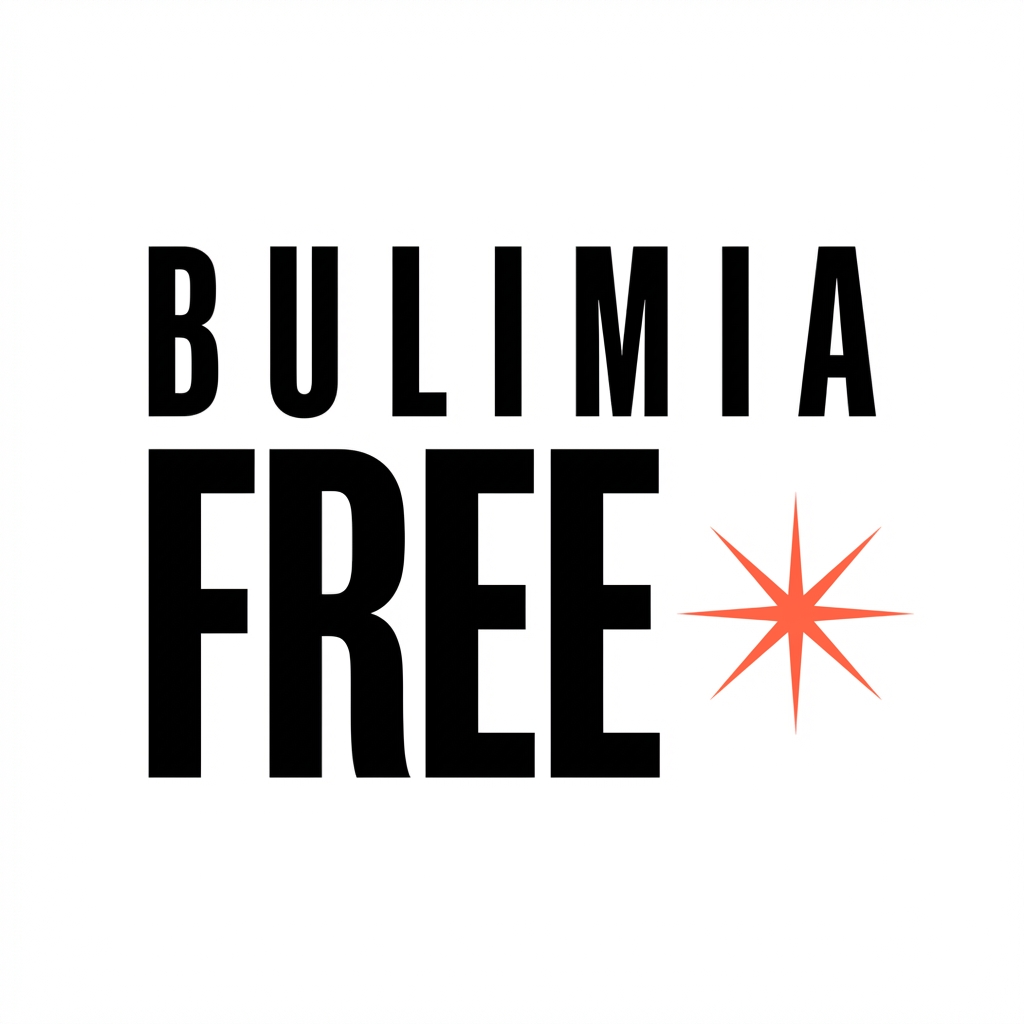 Bulimia Free logo — bold black wordmark with a persimmon starburst